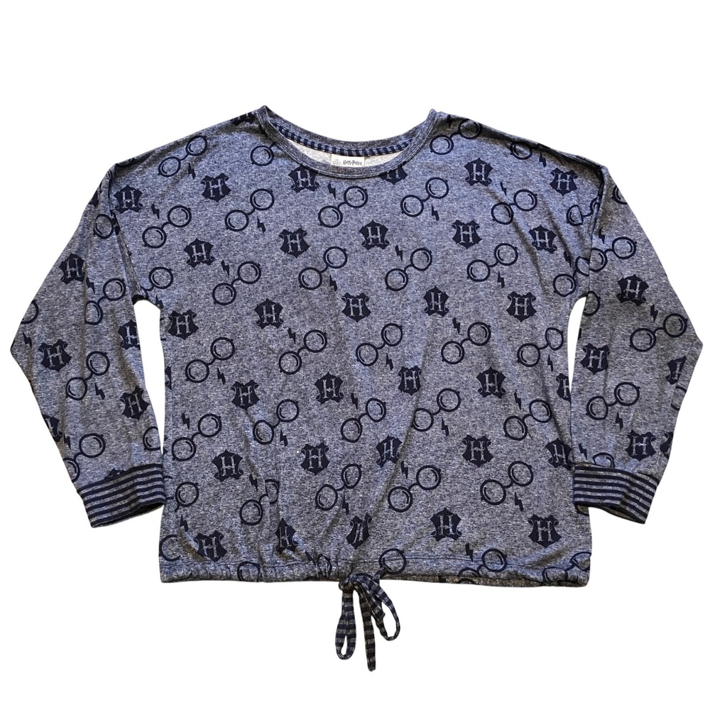 Harry Potter Shirt Womens Large Slate‎ Blue Wizard AOP Drawstring Waist